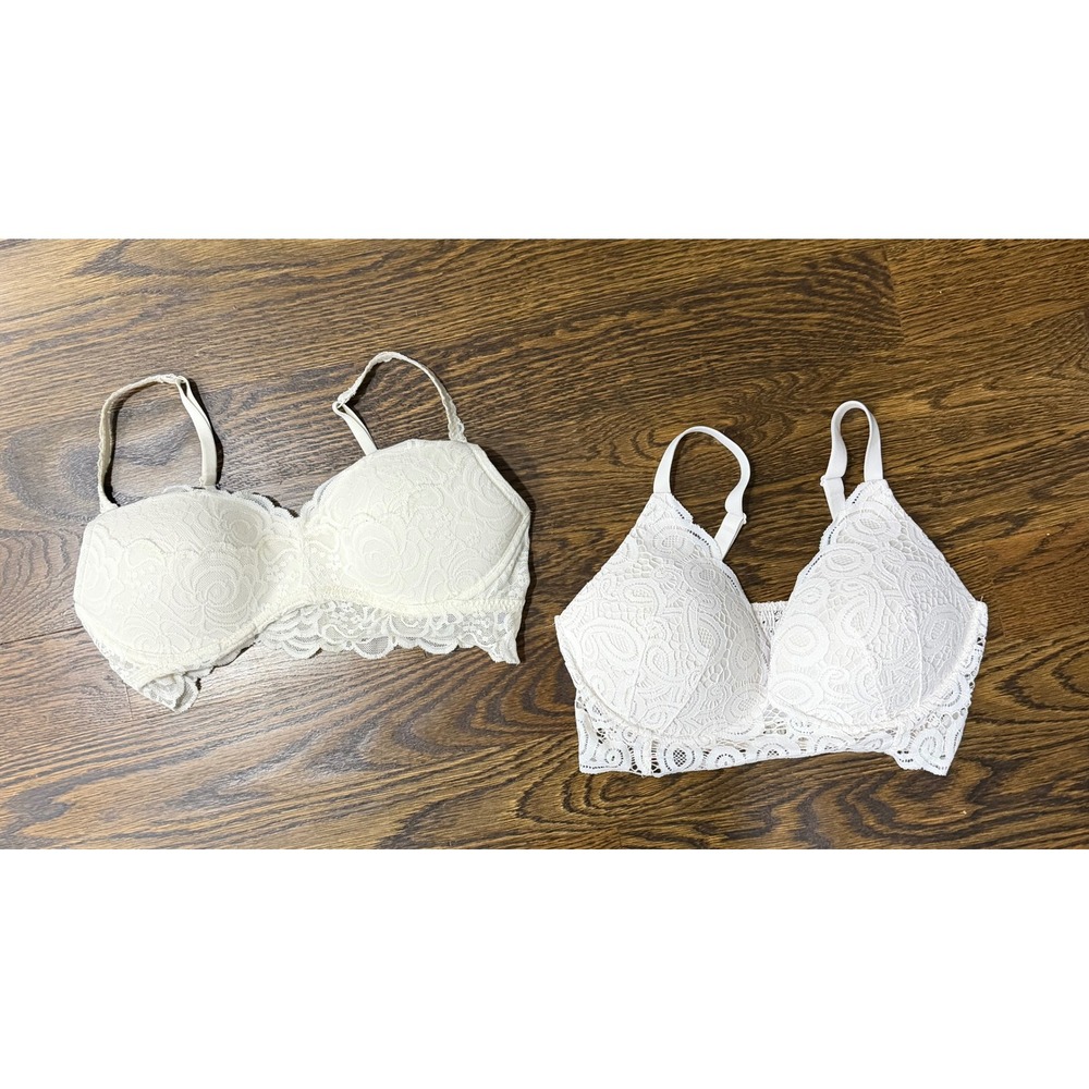 Victoria's Secret PINK Off White Lace Bralette Set 2pk Padded Large